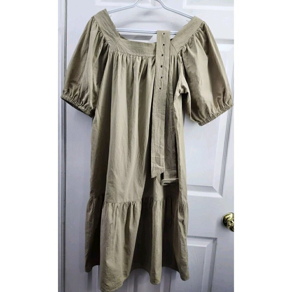 Dazy Tan Ruffle Hem Puff Sleeve Square Neck Belt Slze L